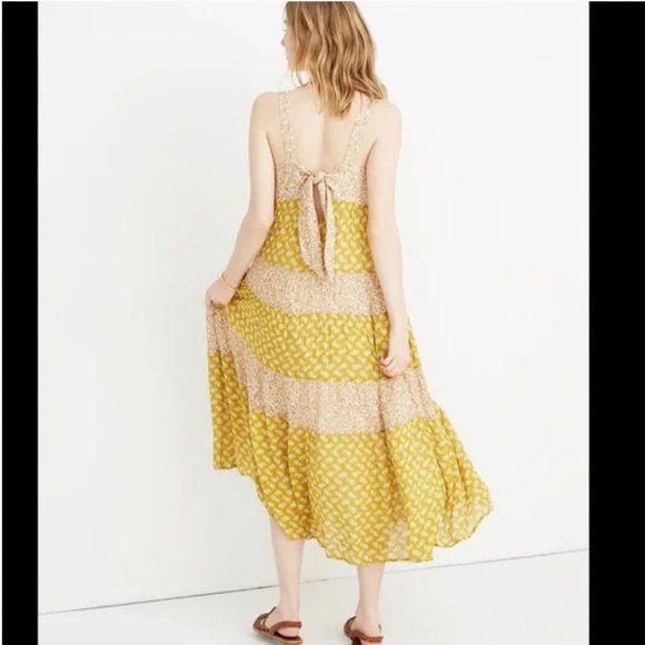Madewell Tiered Print-Mix Midi Dress Jaipur Floral Tie Back - Picture 2 of 6